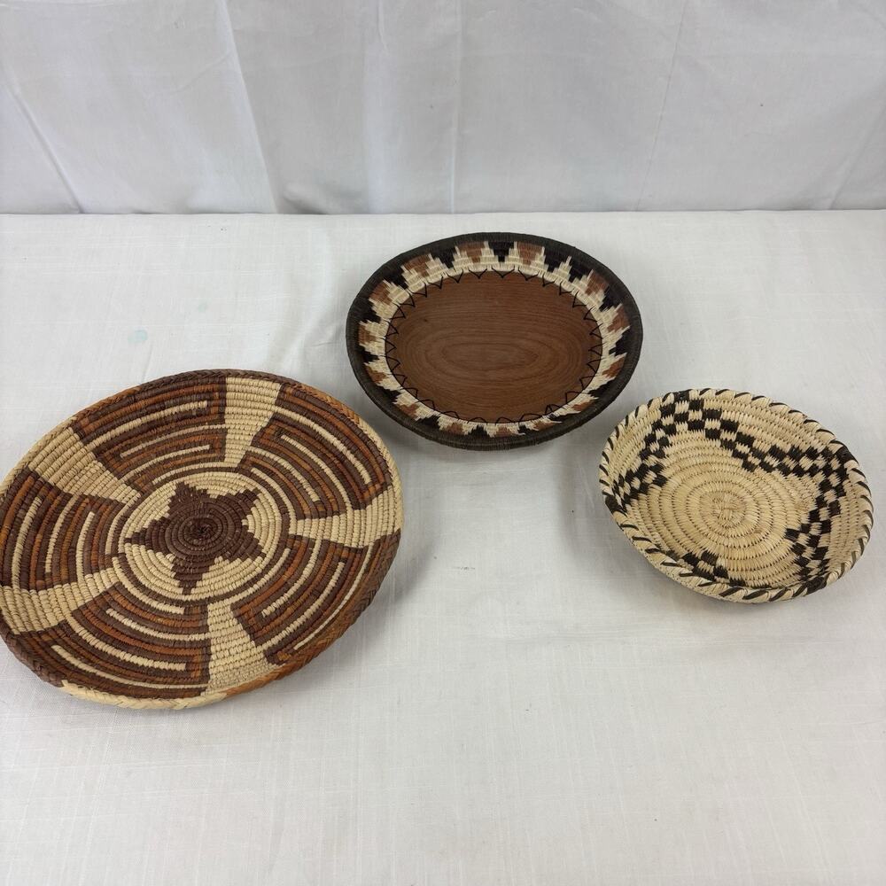 Handwoven Baskets Coiled Southwestern Tribal Native Art African VTG Lot of 3